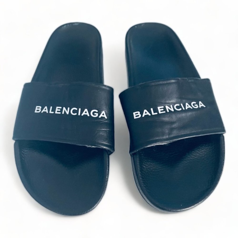 Balenciaga Black Logo Slides Size 41